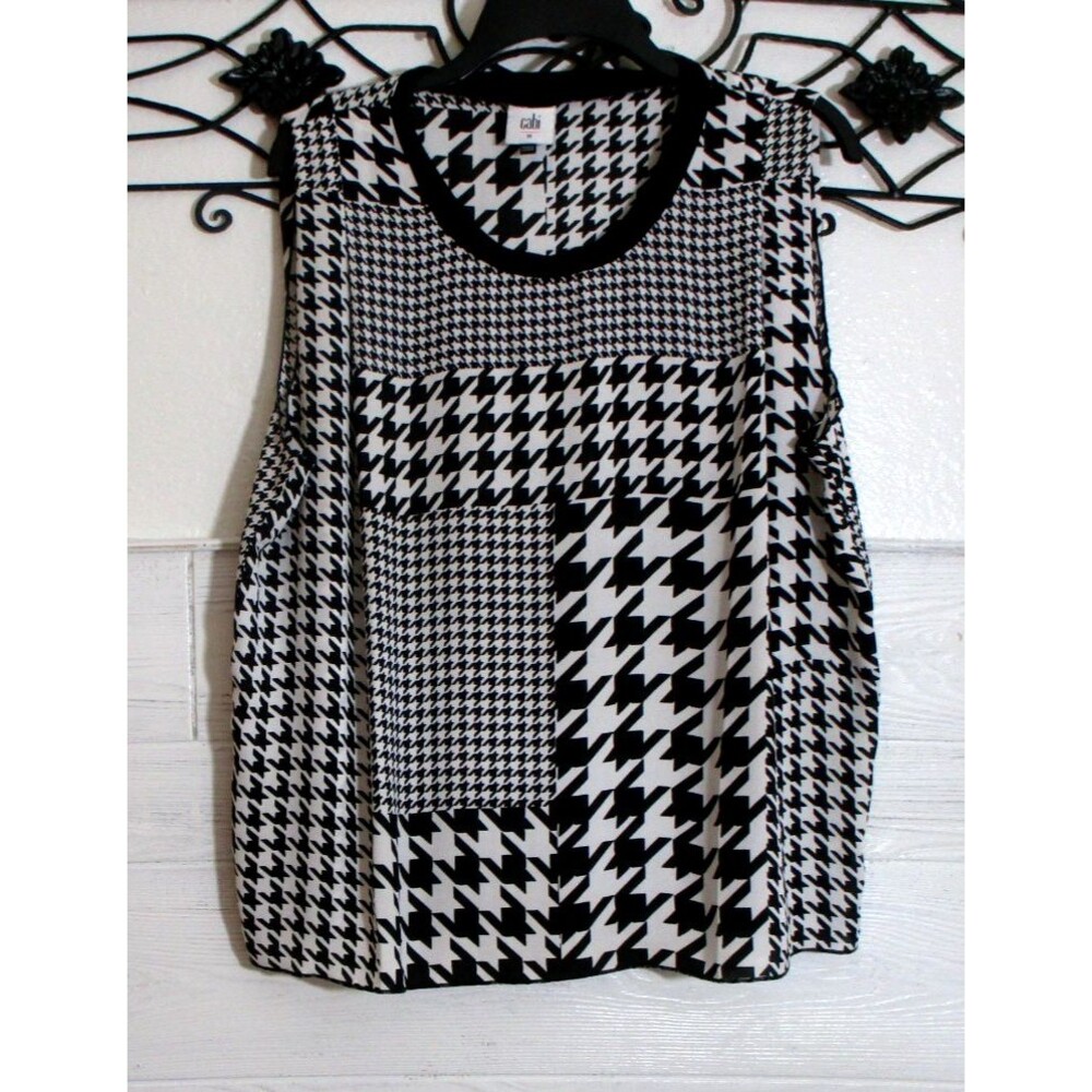 Cabi Oversized Women's Top Size M Sleeveless Black Plaid Round Neck